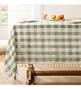 Softalker Spring Checkered Tablecloth Rectangle, Outdoor Linen Cotton Gingham Table Cloth with Ta...