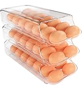 theaoo Egg Holder for Fridge, Automatic Rolling Egg Container for Refrigerator, Clear Plastic Egg...