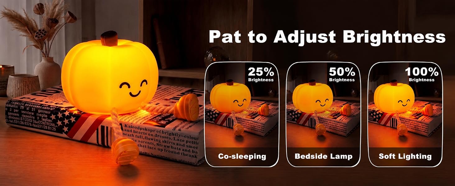 Tap to adjust the three brightness levels on the pumpkin night light