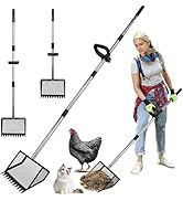 Foandbevi Chicken Poop Scooper and Rake with Ergonomic Handle, 2 in 1 Large Metal Chicken Coop Sc...