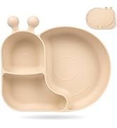 PHEENOWL Silicone Baby Plate with Super Suction – Snail Shape 3 Compartment Toddler Food Plate Se...