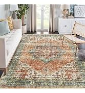 ROYHOME Area Rug, 4x6 Vintage Polyester Rug, Non Slip Living Room Rug, Lightweight, Washable, Brown