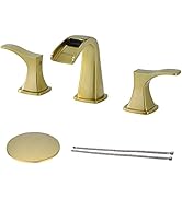 DIKUROOMS Waterfall Widespread Brushed Gold Bathroom Sink Faucet Brass 2 Handle 8 Inch Basin Mixe...