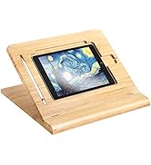 ELETIUO Tablet Stand Holder Adjustable Foldable,Multi-Angle Bamboo Wooden Organizer Desktop Holde...