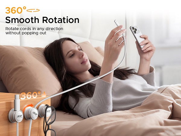 360° Rotate cords in any direction smoothly without popping out
