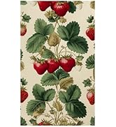 Strawberry Kitchen Towels – Vintage Botanical Fruit Dish Towel with Red Strawberry &amp; Green Leaf P...