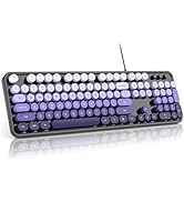 MOFII Keyboard Wired, Full Size Retro Typewriter Keyboard Round Key, USB Wired Plug and Play, for...