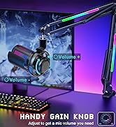 KingSom Gaming USB Micrphone,Noise Cancellation Condenser Mic with RGB Boom Arm,Podcast Microphon...