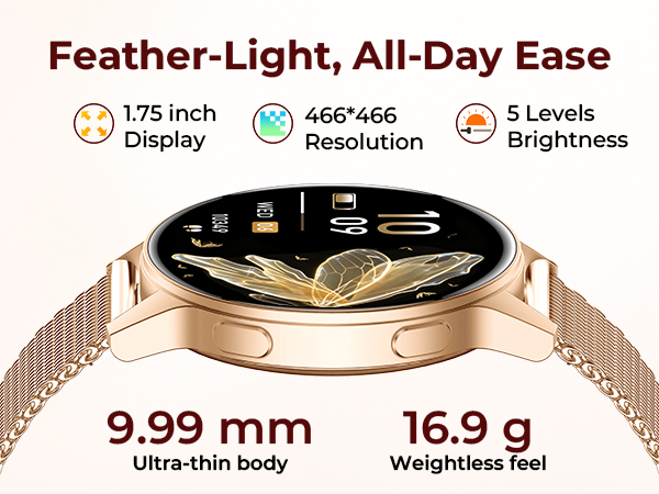 Lightweight 16.9g dainty smart watch for small wrist, womens fitness tracker with necklace