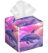 BLYKVGHQ Square Tissue Box Cover Dolphin Jumping Out of The Water Tissue Box Holder Facial Cube P...