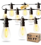 Jerritte 60FT LED Outdoor String Lights with 16+1 Edison Shatterproof IP65 Waterproof Bulbs, 2700...