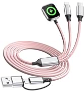 Aerolite? Travel Essentials,Pink 3 in 2 Multi Charging Cable for iWatch Charger/IP/USB C,4FT Brai...