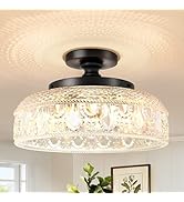 Lamomo Semi Flush Mount Ceiling Light, Upgraded Larger Black Hallway Light Fixture, 3-Bulb Globe ...