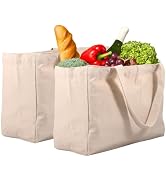 2pcs Canvas Grocery Bags with Handles,Large Capacity Grocery Shopping Bags, Heavy Duty Reusable G...