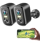 2K Security Cameras Wireless Outdoor, 2 Pack Battery Powered WiFi Cameras for Home Security with ...