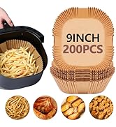 UBeesize 9-Inch Air Fryer Parchment Liners - 200 Pack, Square Non-Stick Disposable Paper Sheets f...