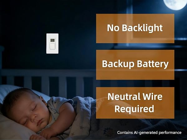 No Backlight,backup battery,neutral wire required