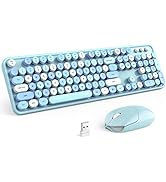 MOFII Wireless Keyboard and Mouse Combo, Blue Retro Keyboard with Round Keycaps, 2.4GHz Dropout-F...