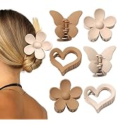 Cute Matte Large Hair Claw Clips for Women - 6 Pcs Thick and Thin Hair Clamps in Butterfly, Flowe...