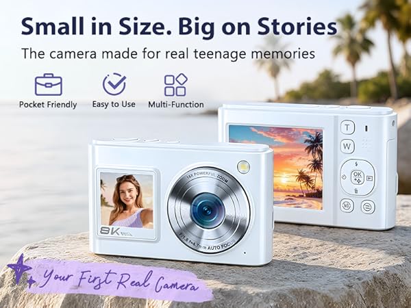 8K digital camera for teens, beginners, travel, and everyday memories.