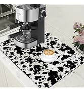 POIUBLE Dish Drying Mat Cow Print Coffee Bar Mat for Countertop Absorbent Drying Rack Pad Hide St...