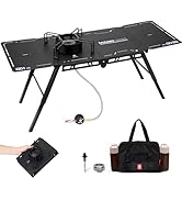 Alocs Camping Gas Stove, IGT Camp Table with Outdoor Stove, Folding Picnic Table with Portable So...