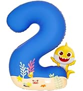PartyWoo Baby Shark Blue Foil Number 2 Balloon 40 Inch Blue Mylar Helium Birthday Number Balloons...