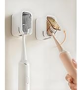 Toothbrush Holders with Cover for Bathroom Shower - 2Pcs Self Adhesive Mirror Wall Mounted Innova...