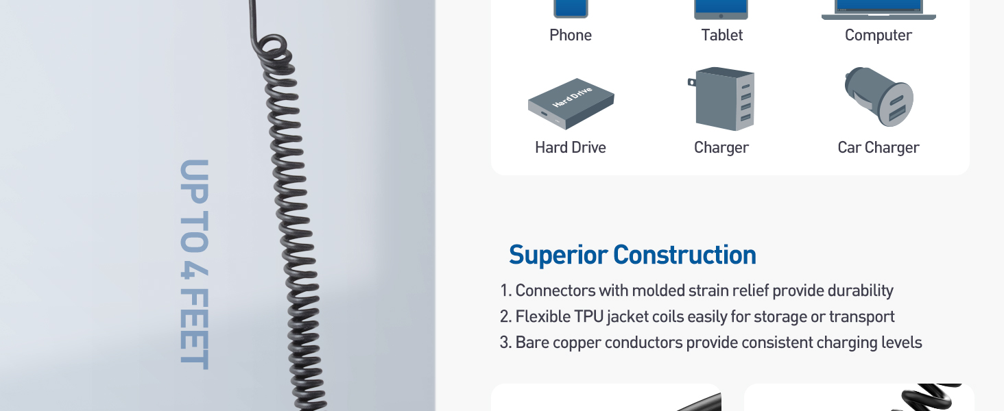 Cable Matters Coiled 3A / 60W USB C to USB C cables
