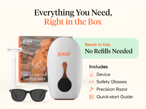 What is included in the package. Includes the device, safety glasses, razor and user guide.