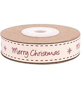 1 Roll Merry Christmas Themed Decorative Ribbon White Wrapping Ribbon Merry Christmas Cotton Ribb...