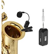 XTUGA Wireless Saxophone Microphone 2.4G Rechargeable System Clip-On Instrument Mic, 8 Hours Batt...