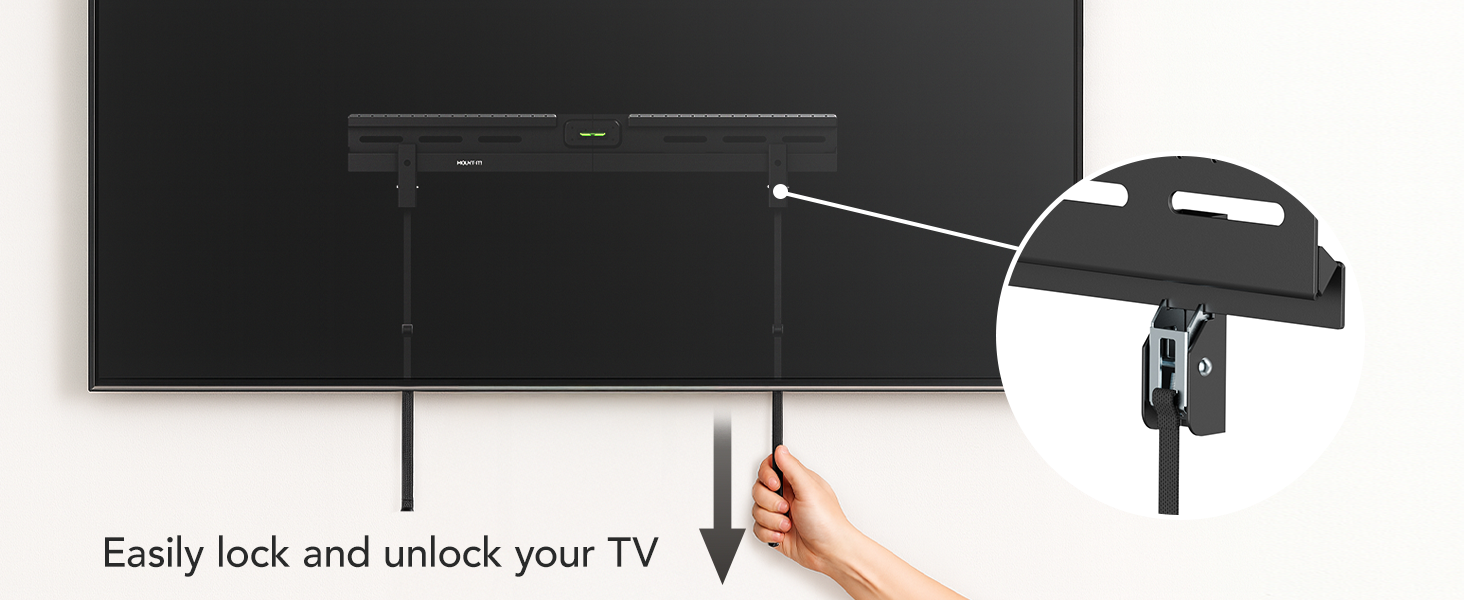 Pull-cord mechanism lets you lock or release the TV from the wall mount easily.