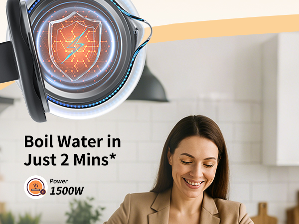 Electric Kettle Glass 2L, 1500W Fast Boiling Hot Water Boiler with Auto Shut-Off, LED Light
