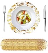 JINGIHE 30 Pcs Gold Round Placemats, 13 Inch Disposable Metallic Place Mat, Foil Mesh Pressed Tab...