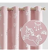 JINCHAN Blackout Unicorn Curtains for Girls Kids Room Thermal Insulated Curtains Silver Foil Prin...