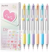 Pur Pick DIY Gel Pens with Stickers, 6 Pack Cute Gel Pens 0.7mm Black Ink, Smooth Writing Quick D...