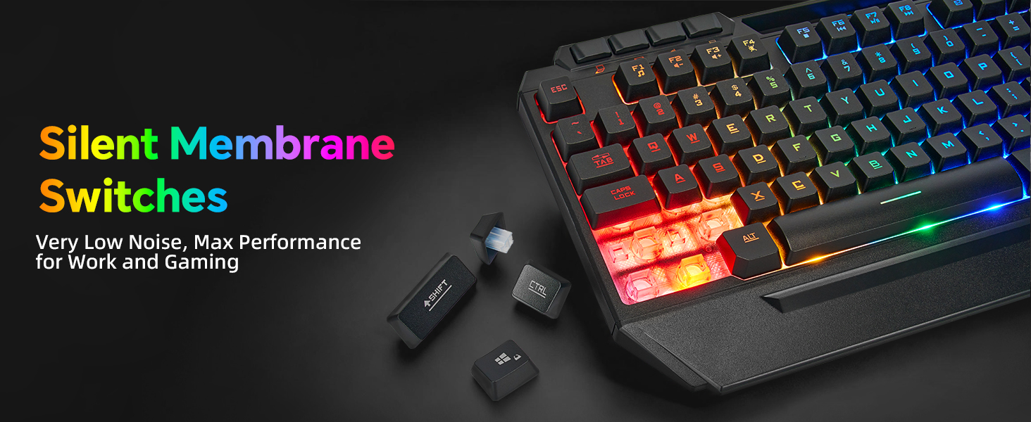 Silent Gaming Keyboard with silent membrane switches for work and gaming