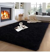 qulint Black Rugs for Living Room, Large Fluffy 5x7 Area Rugs for Bedroom, Soft Shag Rug Shaggy F...