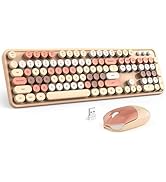 MOFII Wireless Keyboard and Mouse Combo, Milk Tea Colorful Round Key Typewriter Keyboards, 2.4G F...