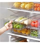 LALASTAR Fridge Drawers, 3-Pack Clear Stackable Pull Out Refrigerator Organizer Bins, Food Storag...