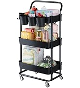 Buzowruil 3-Tier Rolling Utility Cart, Storage Cart with Handle Multi-Purpose and Locking Wheels,...
