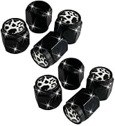 8Pcs Cow Print Tire Valve Stem Caps Cover, Metal Black Air Valve Cap, Aluminum Car Wheel Stem Cap...