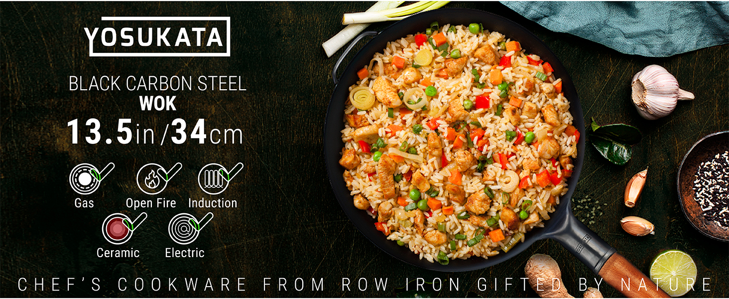 13.5&amp;amp;#34; Carbon Steel Wok Pan – Pre-Seasoned Flat Bottom