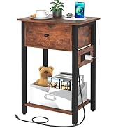 Yoobure Nightstand with Charging Station, Side Table End Table with Large Drawer and Storage Shel...