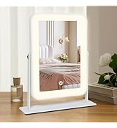 Leadzones Rechargeable LED Vanity Mirror with Lights,11"×9" Small Desk Makeup Mirror with Lights,...
