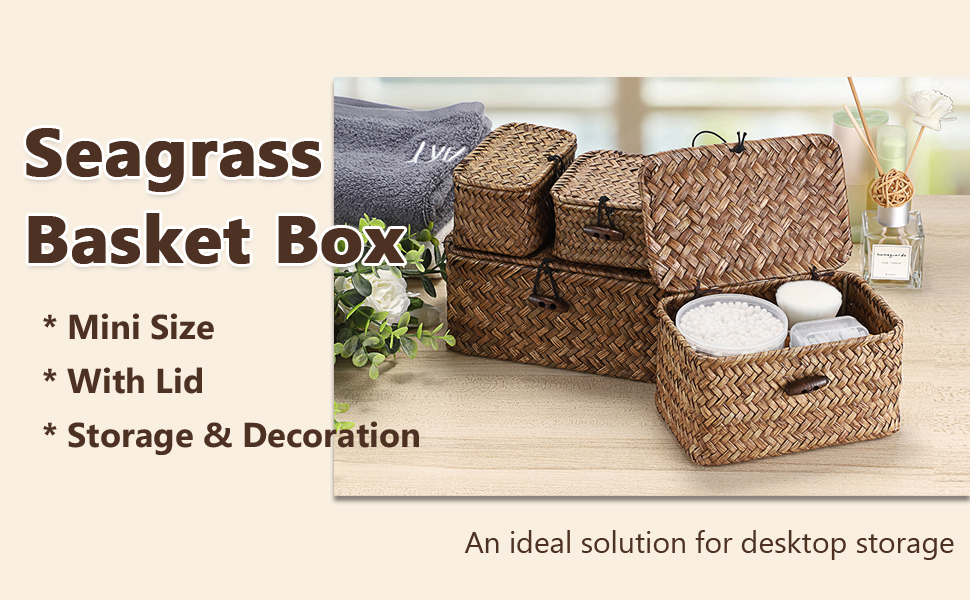 Wicker Baskets Bins with Lid Seagrass Baskets Storage Bins Handwoven storage Basket Organizer