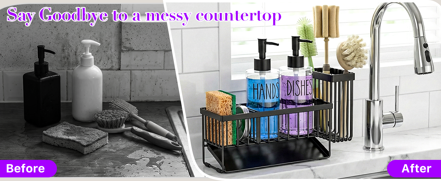 kitchen sink organizer with soap dispenser