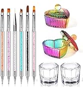 Nail Art Brushes, 6 Acrylic Nail Brushes Dappen Dish Set - Dappen Dish for Acrylic Nails, Monomer...