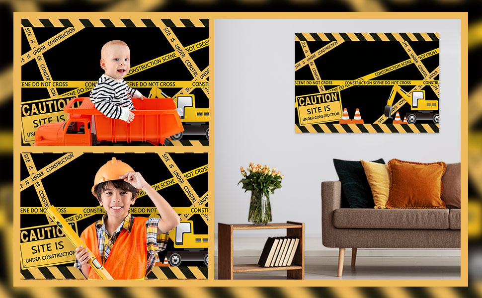 Under Construction Site Banner Backdrop for Boys Birthday Party Dump Truck Digger Zone Decoration